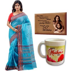 (48) Cotton Saree W/ Mother's Day Mug and Wooden Photo 