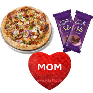 Pizza With chocolates & heart shape pillow