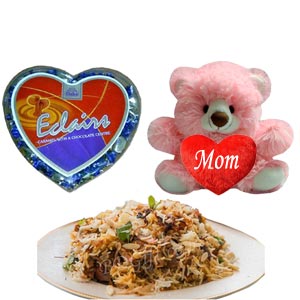 Kacchi biryani with teddy bear & heart shape chocolate box