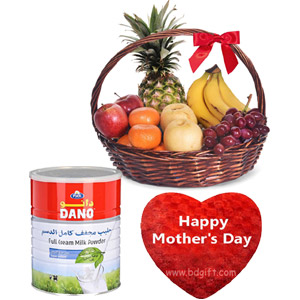 Fruit basket with dano milk powder & heart shape pillow