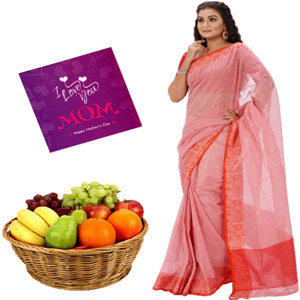 Cotton silber sharee with fruits and card