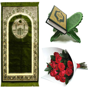 Jainamaz with quran sharif and red roses 