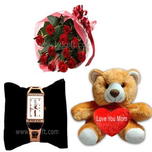 Rose W/ watch & teddy bear