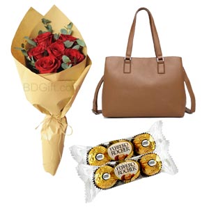 Hand Bag W/ Chocolate & Flower