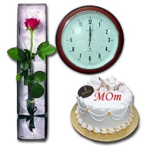 Cake W/ Clock & Red Rose
