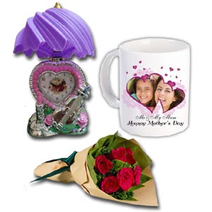 Lamp clock W/ Red Rose & Mug