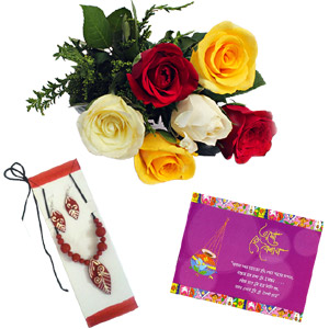(25) Mix roses with card and clay ornament