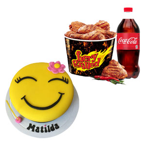 KFC- 8 Pcs Fiery Grilled Chicken W/ 1 Liter Coca cola & 1 Pounds Emoji Cake