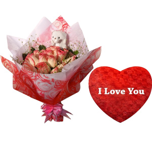 (0007)  Pink Rose Teddy Love