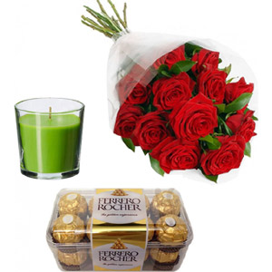Red roses W/ box of chocolate & candle