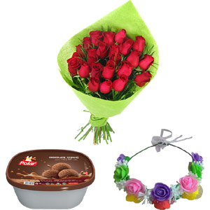(19) Roses with ice cream and Flower crown for head