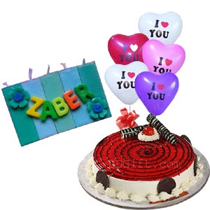 (65) Cake W/ Customized Candle & Balloons