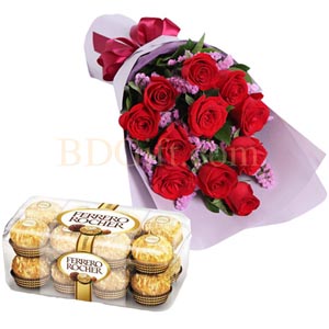 Red roses W/ ferrero chocolate box