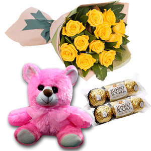 Flowers W/ Teddy bear &  Chocolate