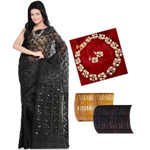 Jamdani sharee W/ Churi & Necklace set