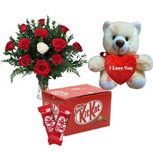 Kitkat chocolate box W/ Roses & Teddy bear