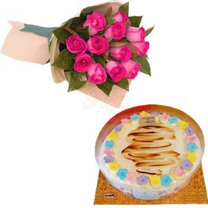 Pink roses and cake