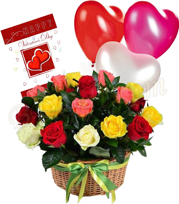 Mixed roses with card and balloon