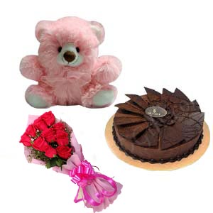 Cake W/ Teddy & Rose