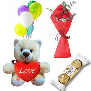 Flower W/ Teddy Bear and Chocolate