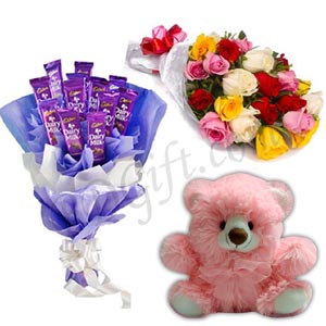 Chocolate bouquet W/ Flower & Teddy bear