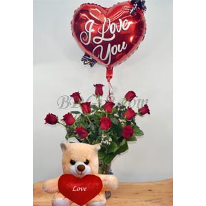 Teddy bear W/ Balloon & Rose
