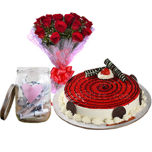 Cake W/ Roses & Message Jar