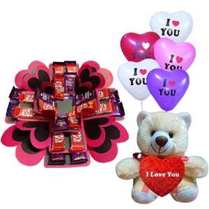 Surprising Chocolate Box W/ Ballons & Teddy bear