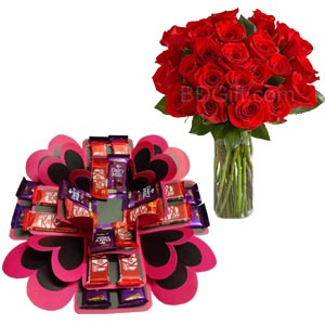 Surprising Chocolate Box W/ Red roses