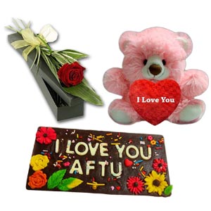 Teddy bear W/ Red rose & Chocolate