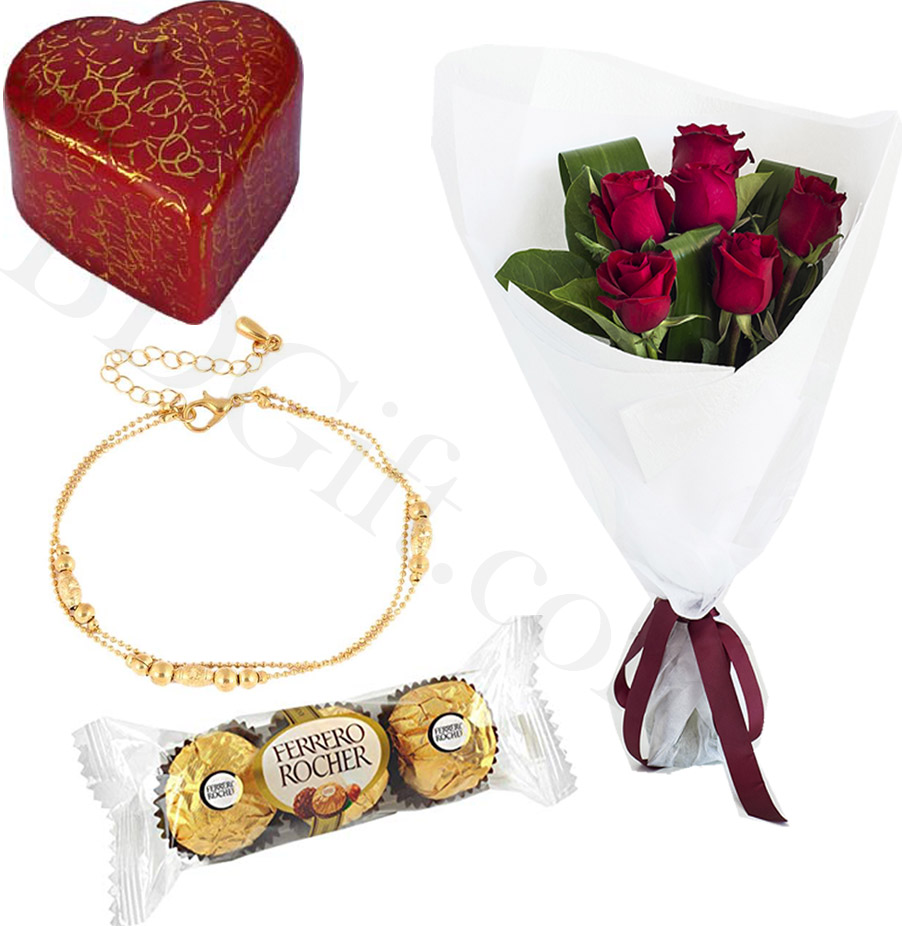 Anklet(Nupur) W/ red roses, chocolates & candle