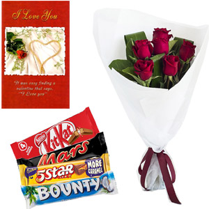 Red roses W/ card & chocolates