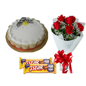 Cake W/ red roses & chocolate