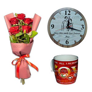 Roses W/ Mug & Clock